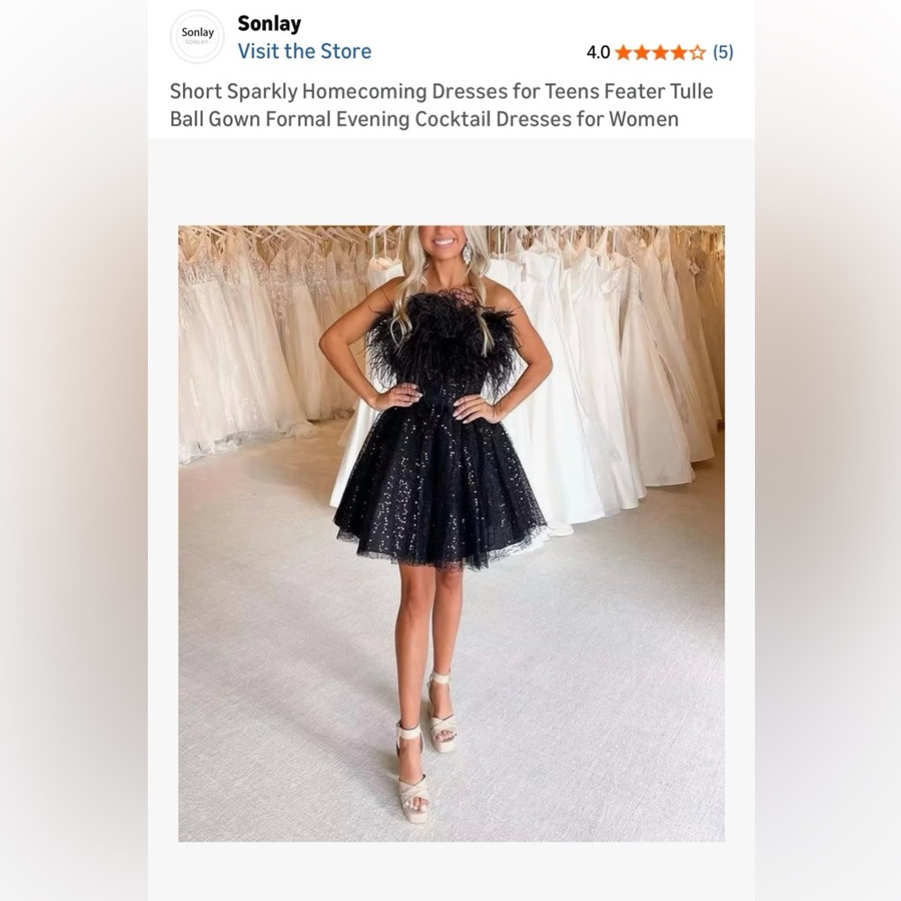 Black sparkly feather dress